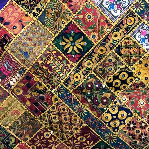 Vintatge Marusthali-Patchwork-Tapestry-Bohemian India Handmade XL 40" - Picture 3 of 8